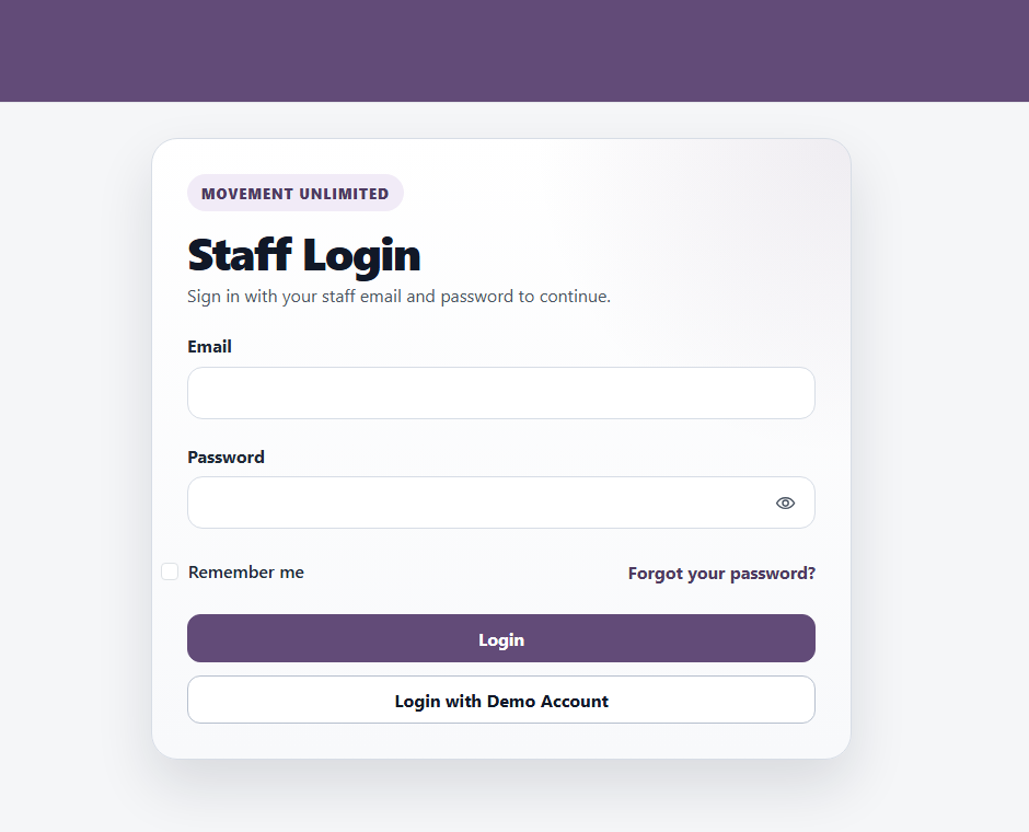 Movement Unlimited sign-in screen.