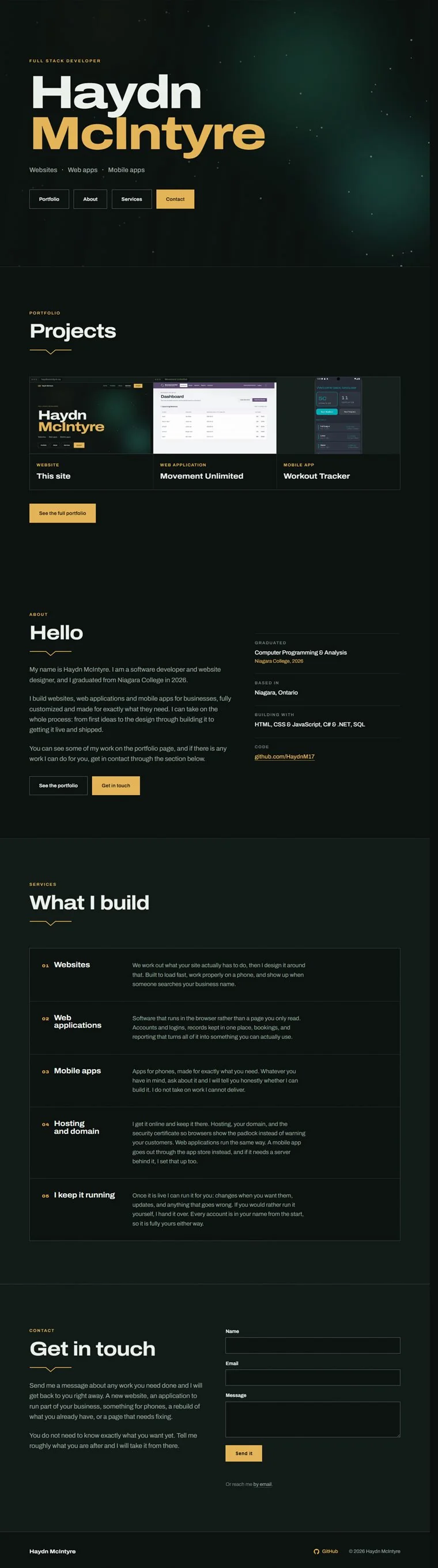 The home page of v1.haydnmcintyre.ca.