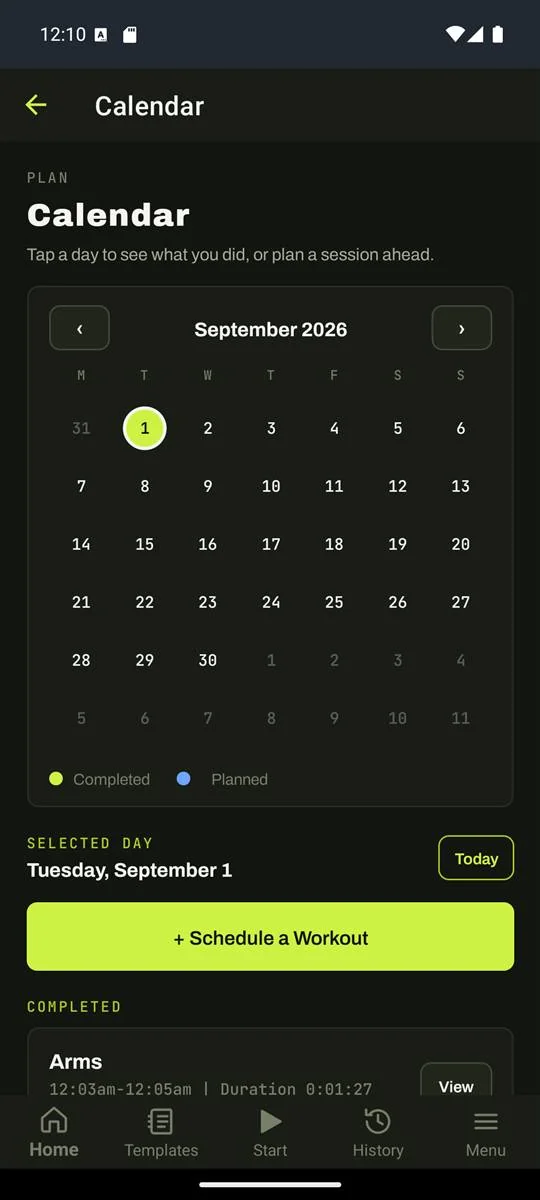 The workout calendar.
